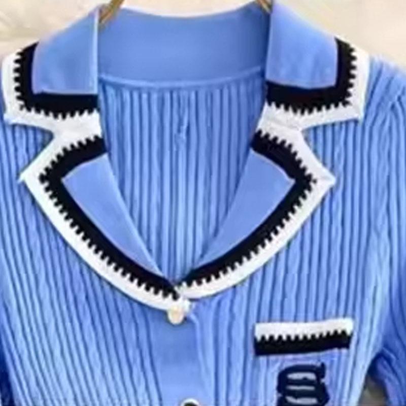 Europejsko-amerykańska letnia długa dzianinowa sukienka damska z kołnierzykiem polo, dopasowana