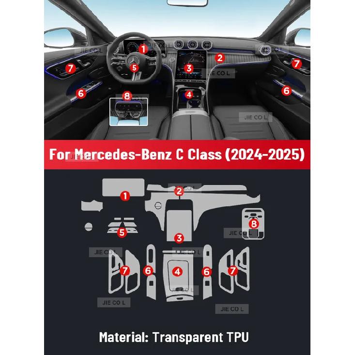 Anti-scratch Car Interior Center Console Media Dashboard Navigation TPU Protector Film For Mercedes Benz C Class 2024 2025