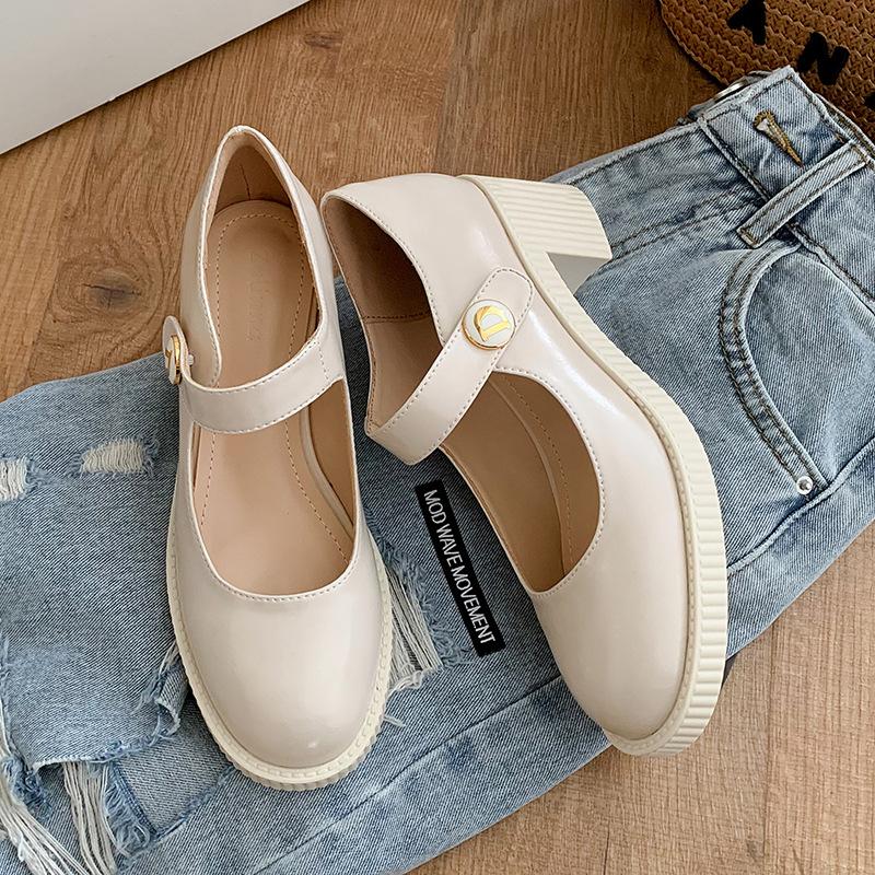 Buy Leather Chunky Mary Jane Shoes For 