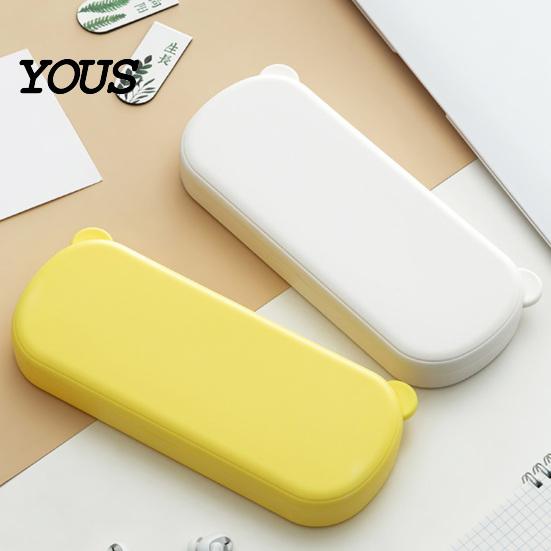 Pencil Case Large Capacity with Compartments, Macaron Color Plastic Stationery Storage Desk Container Box, Portable Student Pen Bag for School