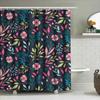 Floral Shower Curtain Set Multicolor Flower Bath Decor For Home Decoration Dark Blue Color With Pink Flowers Print On Fabric 72