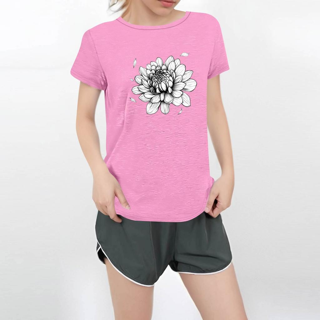 Women's Round Neck Casual Printed Short-sleeved T-shirt Top