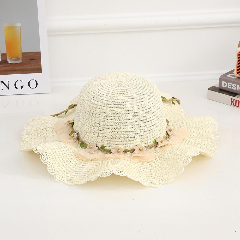 Elegant Flowers Lace Trim Wide Brim Straw Hats Women Summer Beach Caps for Casual Daily Outdoor Holiday Sweet UV Protection Hat