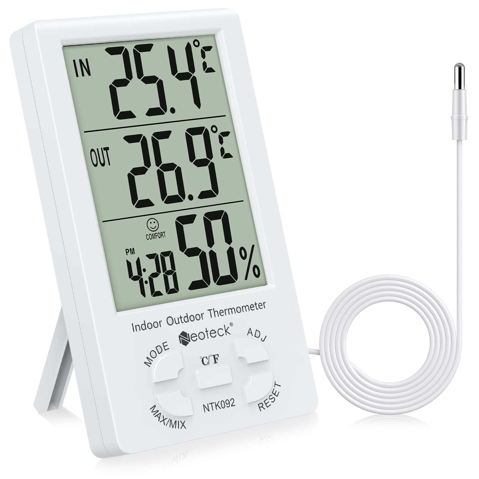 

Neoteck with LCD Digital Temperature and Humidity for Home Heatstroke Warranty Thermo-Hygrometer ±1°C Accuracy, Sensor, Indoor/Outdoor Measurements,