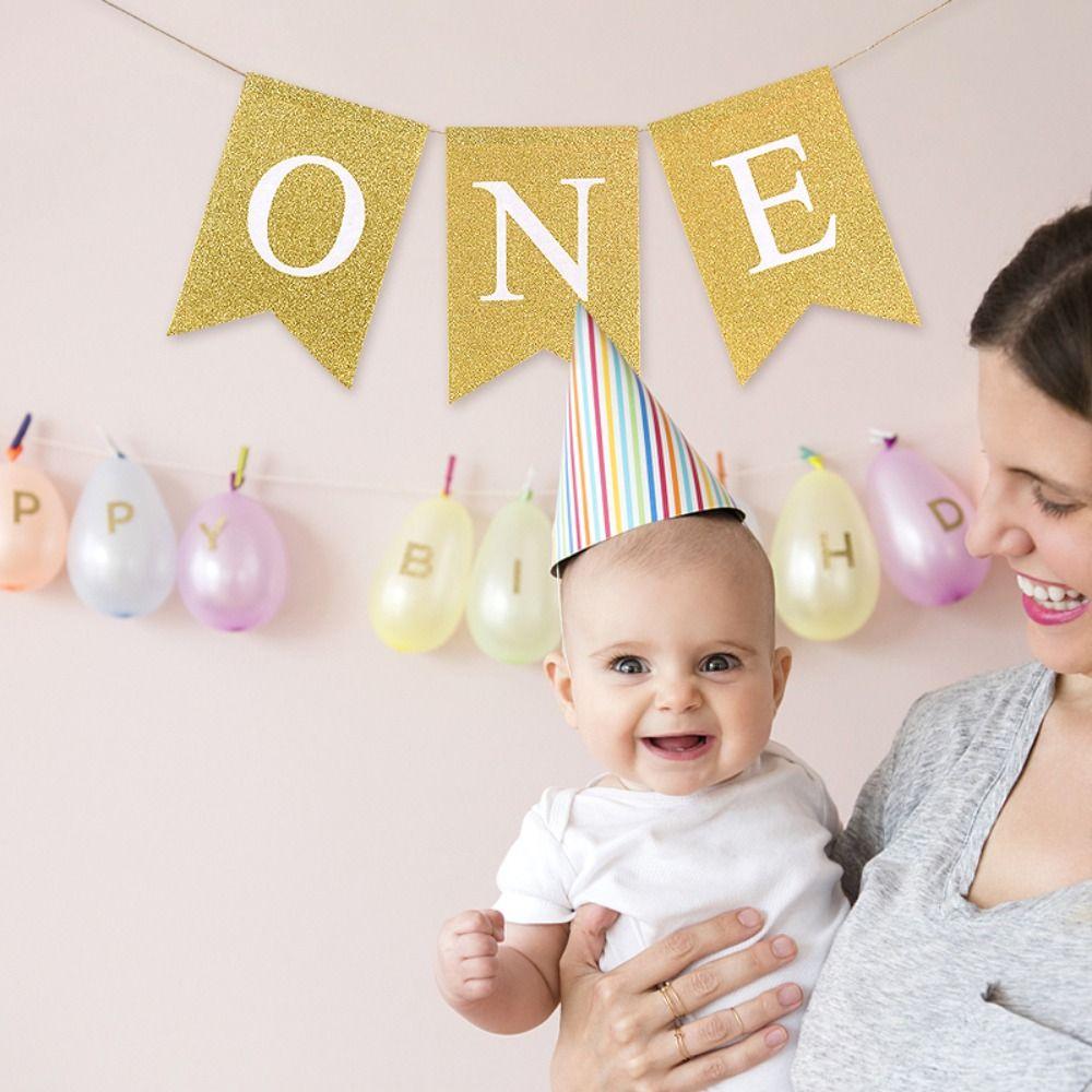 Festive Burlap ONE Garland Paper Baby First Party Decoration Birthday Bunting Baby First Birthday
