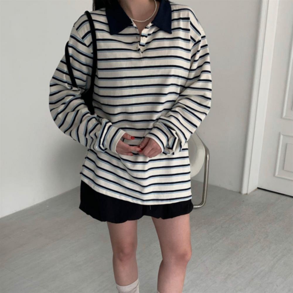 New Arrivals Open Run Women STripe Color Block Rugby Long Sleeve T shirT