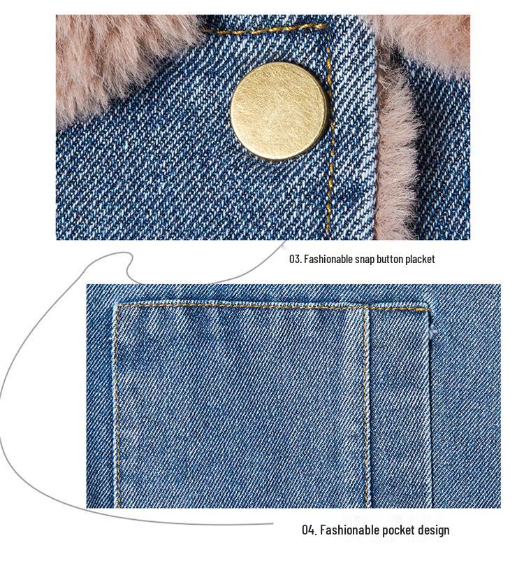 Denim Fleece-Lined Jacket for Girls - Autumn/Winter 2025 Korean Style
