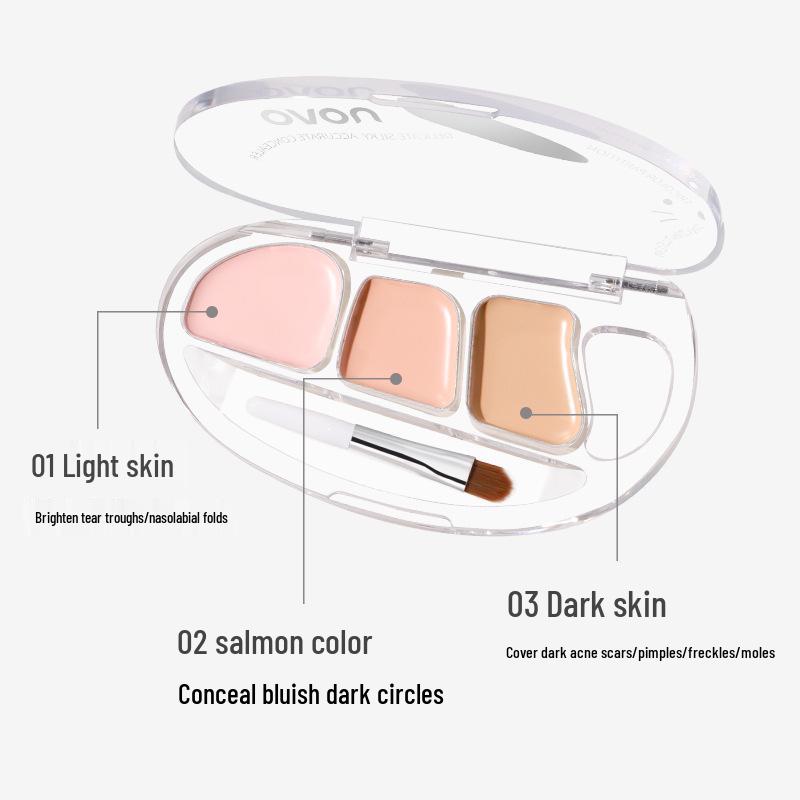 NOVO Silky Seamless Three-Color Concealer: Smooth Texture, Natural Blemish Coverage, Brightens & Enhances Complexion for Students.