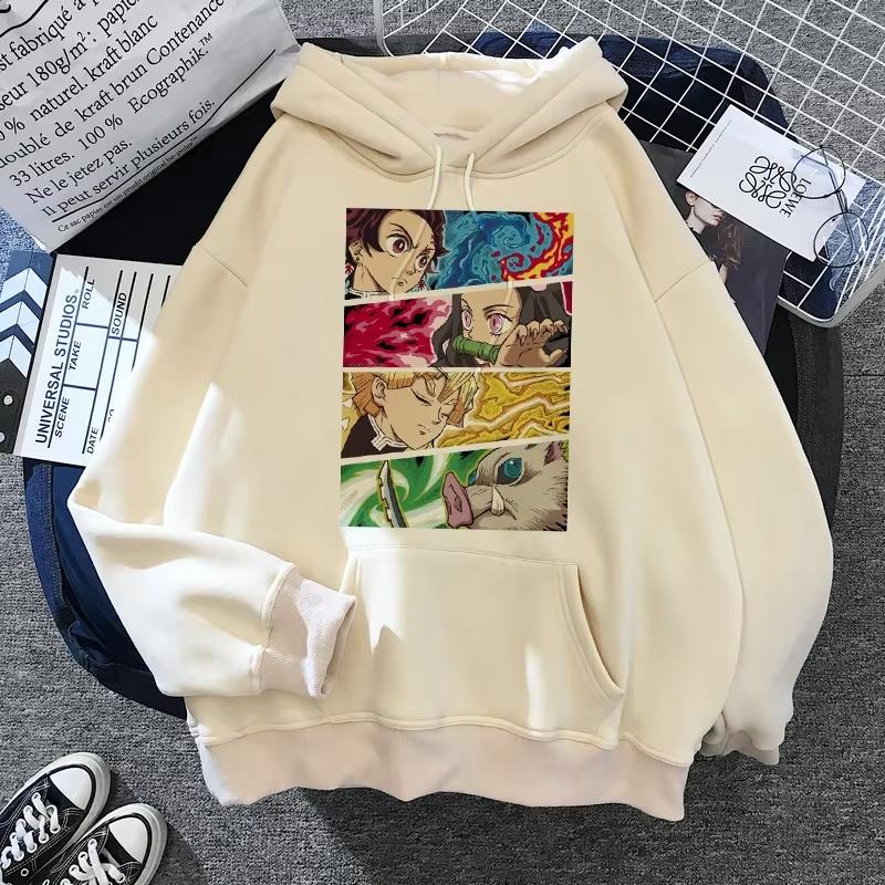 Hot Anime Hoodies Unisex Kamado Tanjirou Kama Anime Y2k Casual Hooded Sweatshirt Harajuku Cartoon Manga Khaki Pullovers Tops
