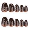 Brown Series Autumn/Winter Wearable Nail Art - Short Round False Nails with White Polka Dots