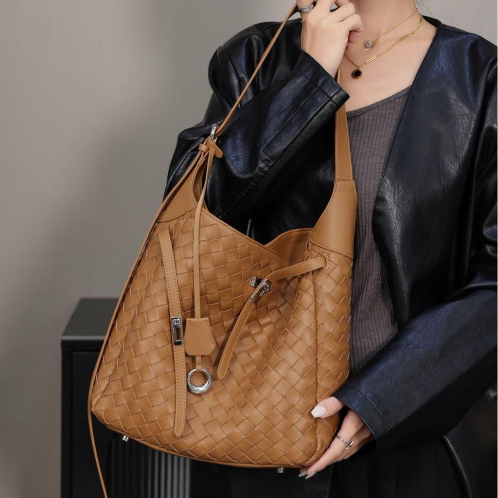 Women's Hand-Woven Soft Cowhide Tote Bag - Unique Design, Genuine Leather Shoulder/Messenger Bag