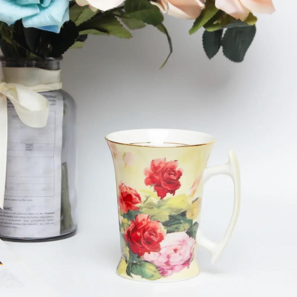 New Bone China Mug Oil Painting Flower Ceramic Cup Fresh Coffee Cup Ceramic Gift Water Cups Mugs Coffee Cups Mugs