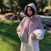 Women Short Medium Length Down Jacket Winter Warm Stand Collar Solid Color Casual Outerwear Coat
