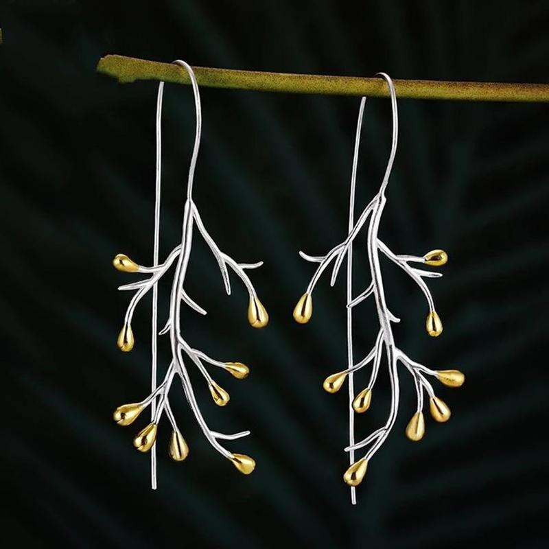 

Huitan Fresh Style Tree Branch Design Hook Earrings Two-tone Delicate Women s Hanging Earrings Daily Wear Party Fashion Zircon