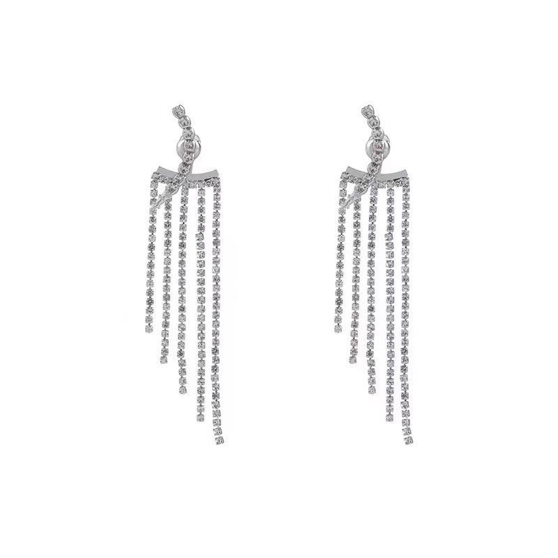 Stylish Rhinestone Long Tassel Earrings for Women with Two Wearing Options
