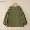 ZANZEA Women Casual O-neck Nine Quarter Sleeve Loose Blouse