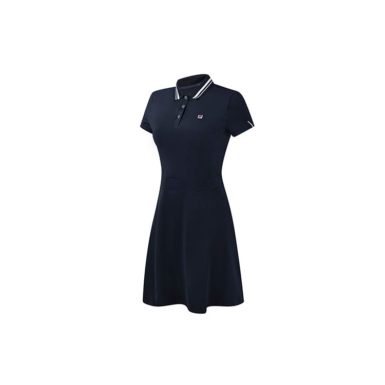 FILA Solid Color Simple Waist-Defining Tennis Sports Breathable Polo Dress Women dresses Royal-Blue A11W323307F-NV
