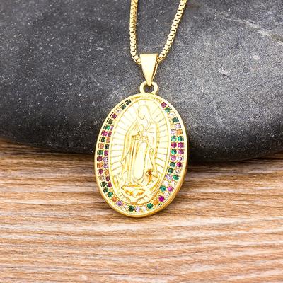 Nidin High Quality Copper Zircon Virgin Mary Pendant Charms For Women Rainbow Our Lady of Guadalupe Necklaces Jewelry Party Gift