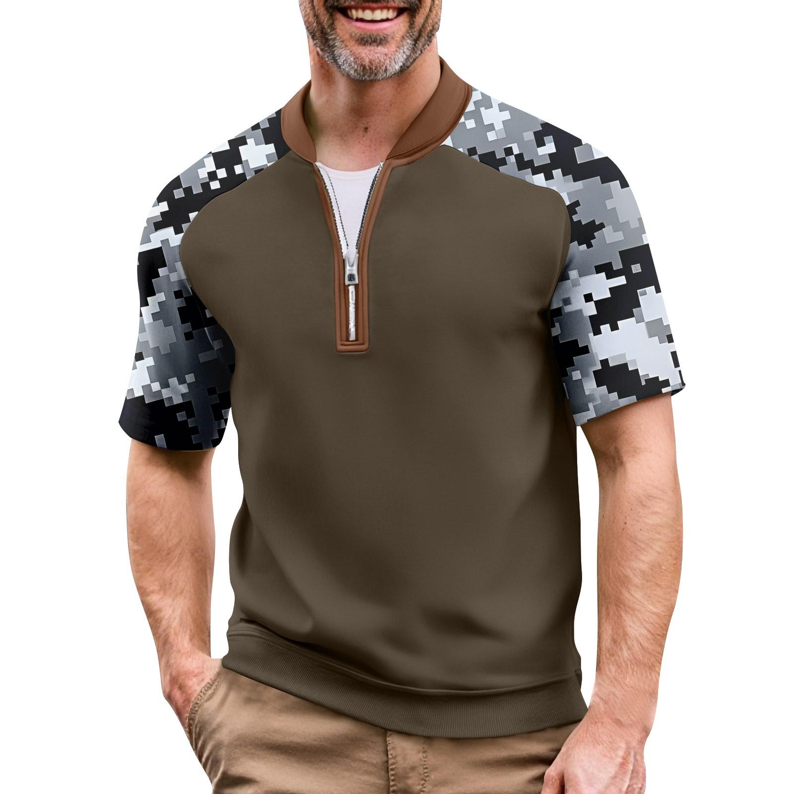 

Мужская летняя футболка камуфляжной расцветки в стиле кэжуал, спортивный дышащий топ с воротником на молнии XXL серебряный