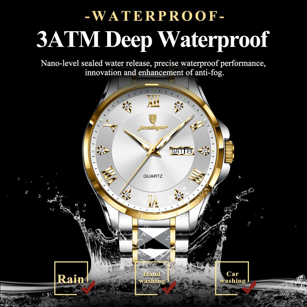 Casual Style Quartz Business Wrist Relojes 3ATM Water Resistant Stainless Steel Luminous Watch for Men