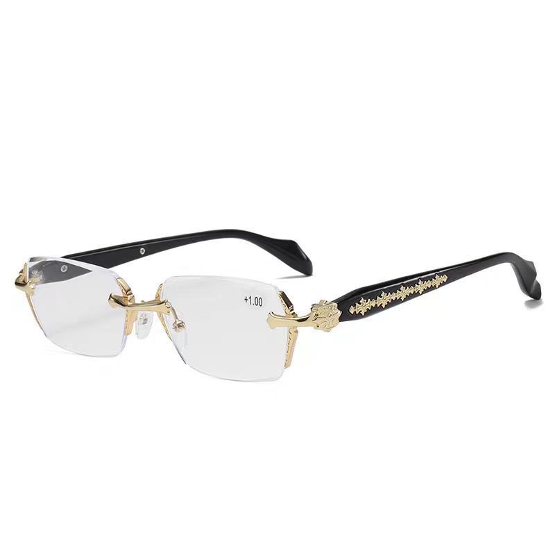 Smart zoom retro frameless trimmed reading glasses high definition anti-blue reading glasses middle-aged and elderly reading glasses