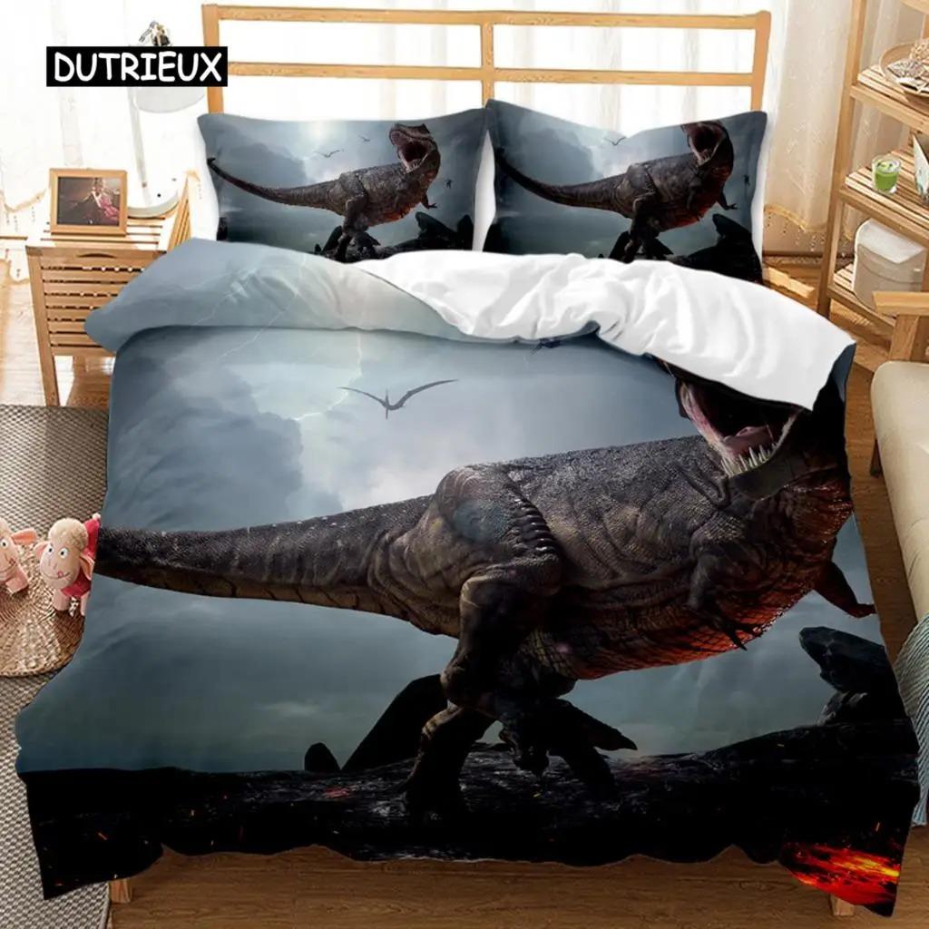 Jurassic Dinosaur Duvet Cover Tyrannosaurus Rex Ferocious Creatures Predators Bedding Set Full Queen King Polyester Quilt Cover