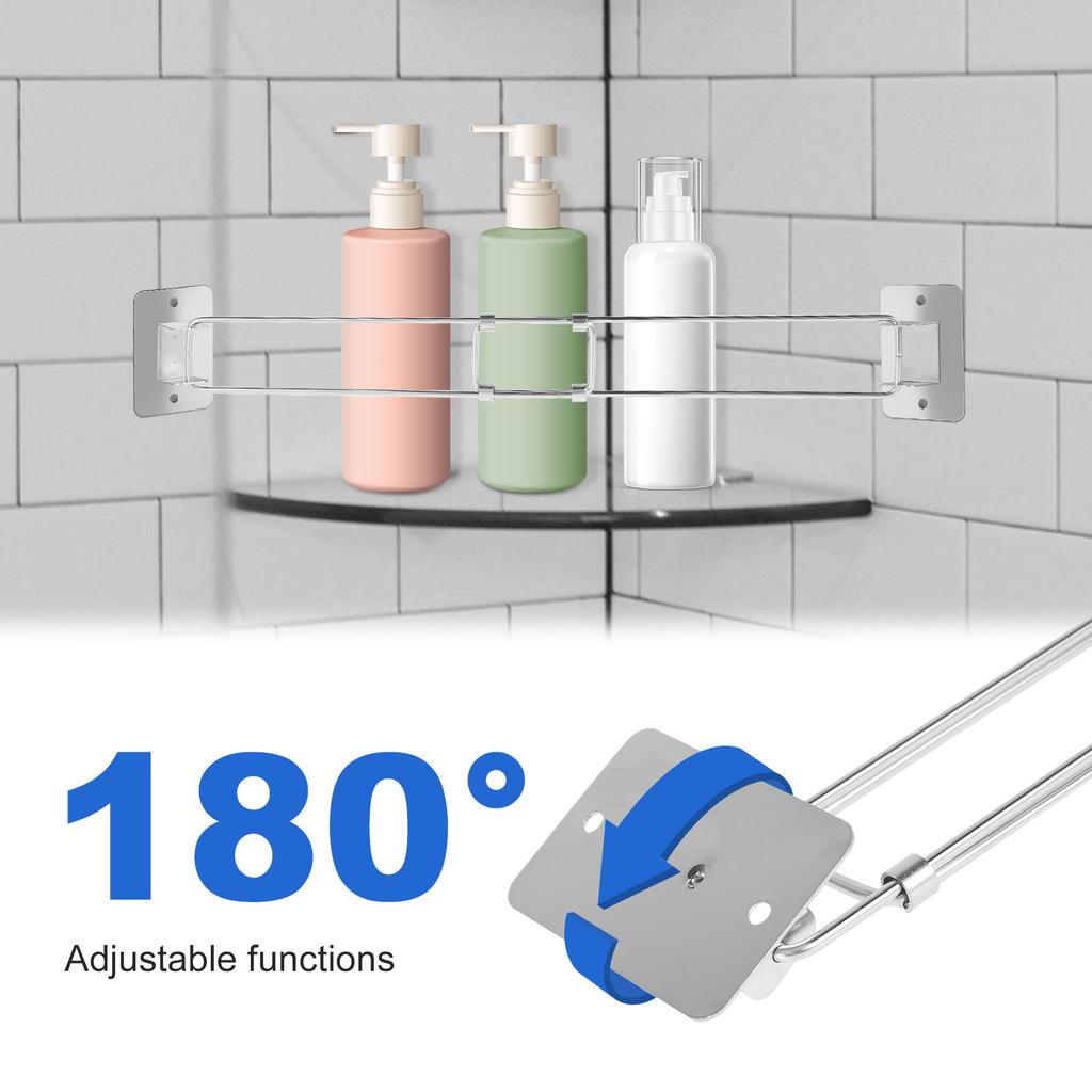 3Pcs RV Shower Corner Storage Bar Stainless Steel Camper Bathroom Corner Bar 180° Rotatable RV Bathroom Corner Shelf
