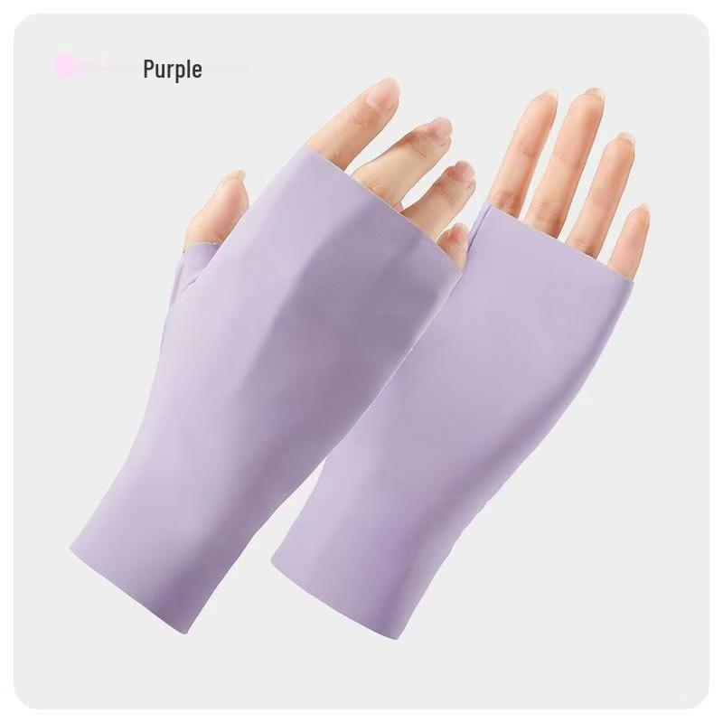 Ice Silk UV Protection Half-Finger Gloves for Cycling & Manicure - Unisex, Thin, Summer Sun Protection One Size