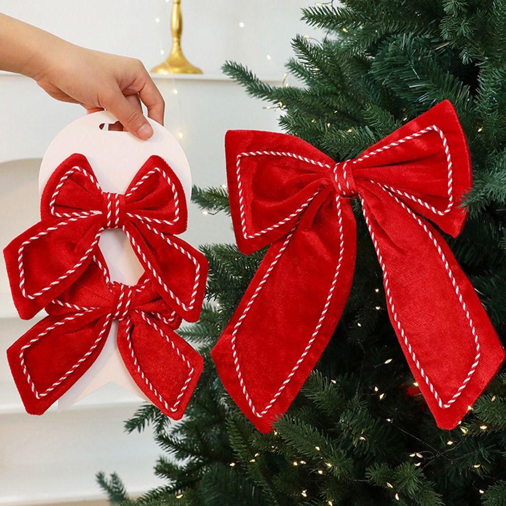 1/2PCS Red Christmas Decorative Bowknot Flannel Christmas Bow Pendant  Merry Christmas
