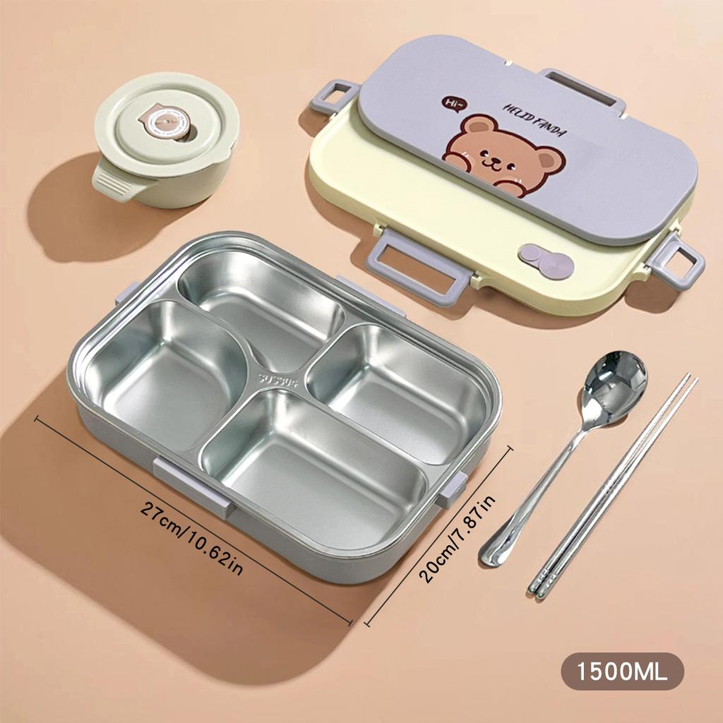 4/5 Grids 304 Stainless Steel Bento Lunch Box With Tableware Microwave Safe Children Portable Sealed Fruit Salad Food Container