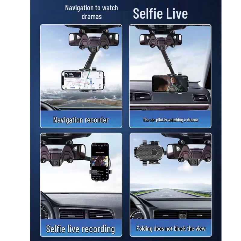 Adjustable Multi-Angle Rearview Mirror Phone Holder for Car Navigation