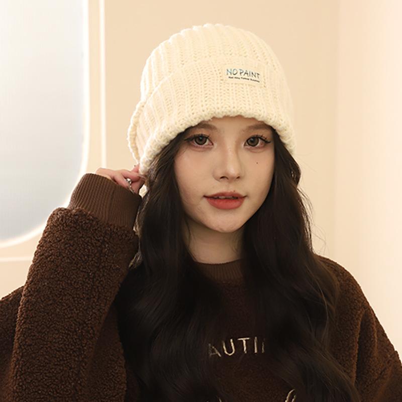 Japanese couple wool pile hat men's and women's autumn and winter versatile Korean version knitted hat warm big head loose hat