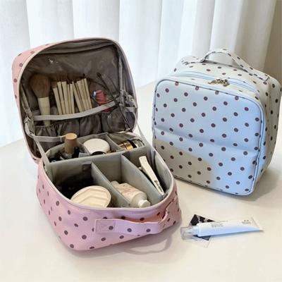 Multi-Partition Handheld Makeup Bags Polka Dot Toiletry Pouch Cosmetics Handbag  Handheld Carry