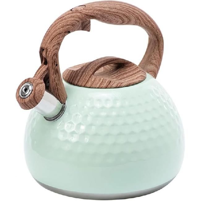 Konvice na čaj na sporák Dřevěná rukojeť, 2,8 litru Pískací konvice na čaj pro sporák Konvice na čaj s dřevěným vzorem Rukojeť Cool Touch, Ocelová konvice na čaj pro čaj,