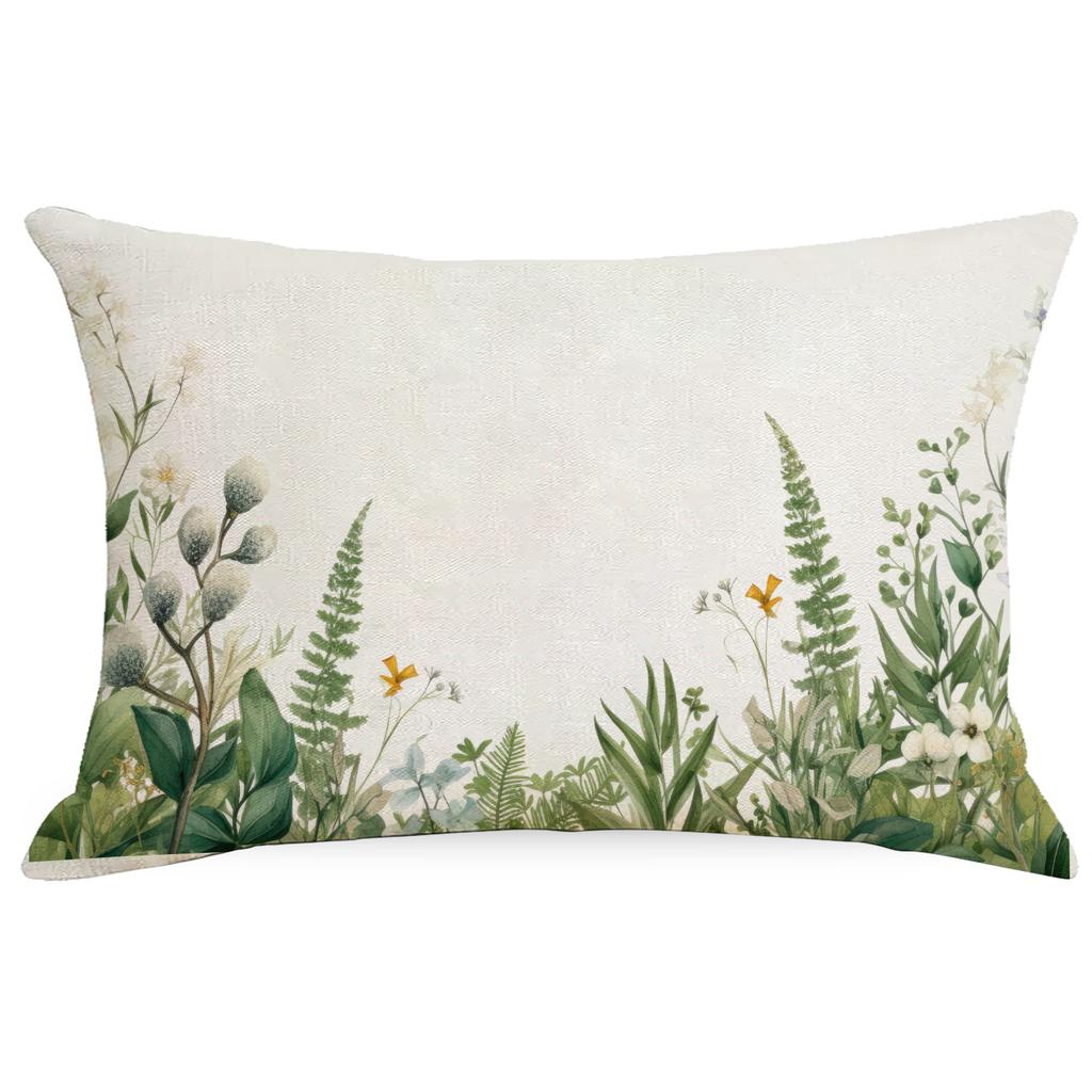 Green Plants and Green Flowers and Plants Series Linen Home Sofa Pillow Case Bedroom Pillow Single Side Print
