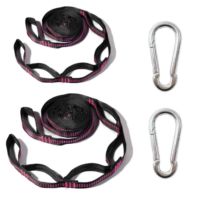 Correias De Poliéster Reforçado Para Acampamento AO Ar Livre Black Hammock Straps 5 Ring Alta Carga-rolamento Farpado 2pcs