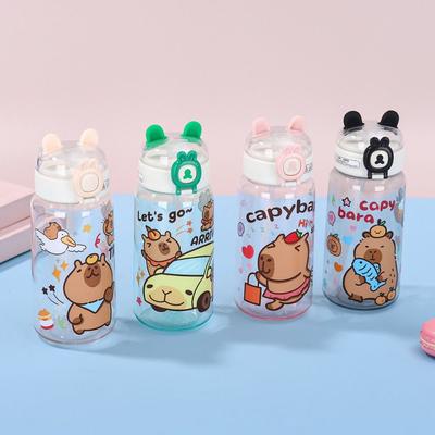 Sticlă de apă portabilă Capybara 500ML Sticlă de băut Capybara transparentă desene animate Capacitate mare Cana drăguță cu pai Vară