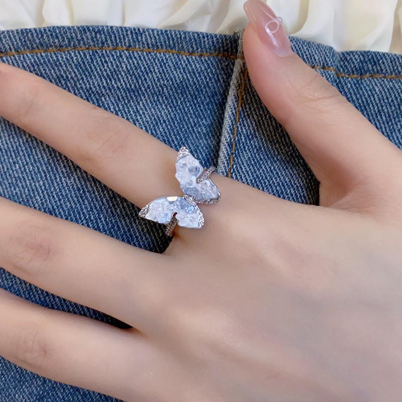 Retro Silver Bow Love Flower Pearl Open Ring Simple Index Finger Ring Versatile Jewelry Women