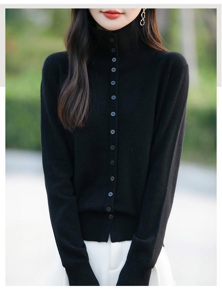 Women's Thick Knit High Collar Cardigan Sweater - Autumn/Winter Loose Long Sleeve Buttoned Jacket