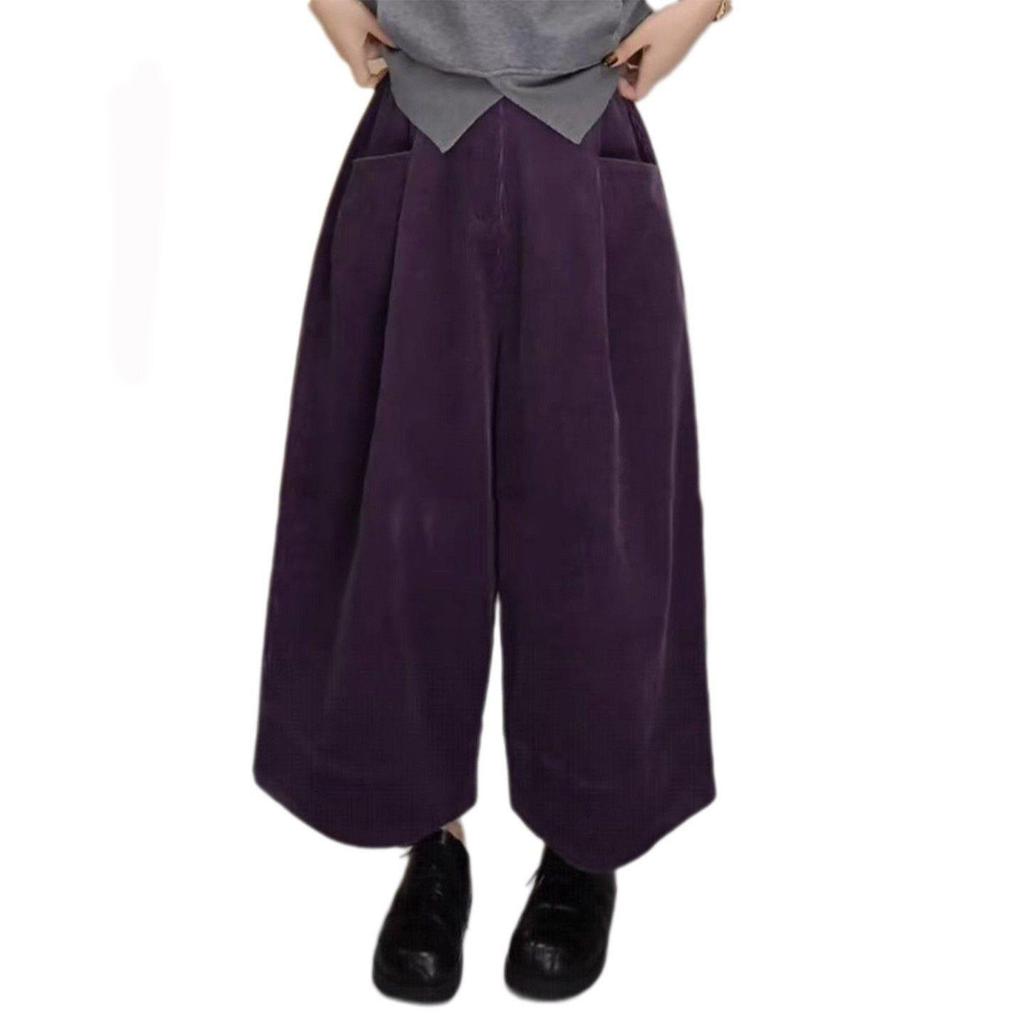 Women's High-Waisted Corduroy Wide-Leg Pants - Slimming, Pleated, Casual Fit for Autumn