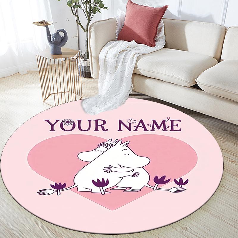 Custom Name,Moomin pattern round rug,Carpet Rug for Living Room Bedroom Playroom ,Non-slip Floor Mat,Holiday Gifts and Birthday Gifts.