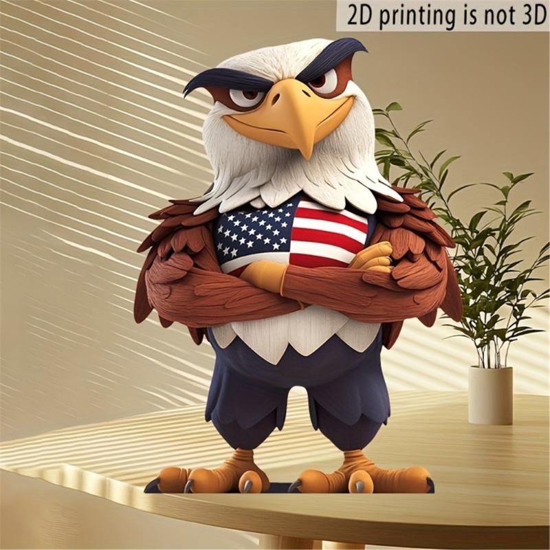 Wooden Bird Sculpture Patriotic Bird Figurine Perfect for July 4th and Memorial Day Table Decoration