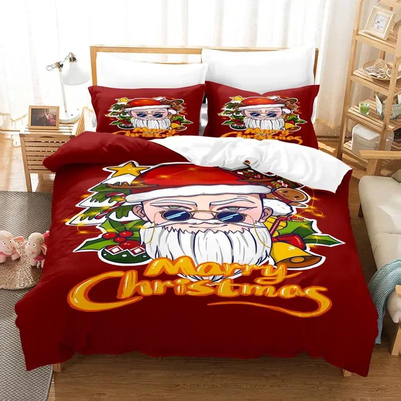 Christmas Bedding Set Polyester Duvet Cover Quilt Comforter Pillow Case 3D Red Double Full King Queen Twin Single 2/3Pcs Bedroom