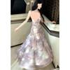 Purple Floral Ruffle Strap Seaside Vacation Dress