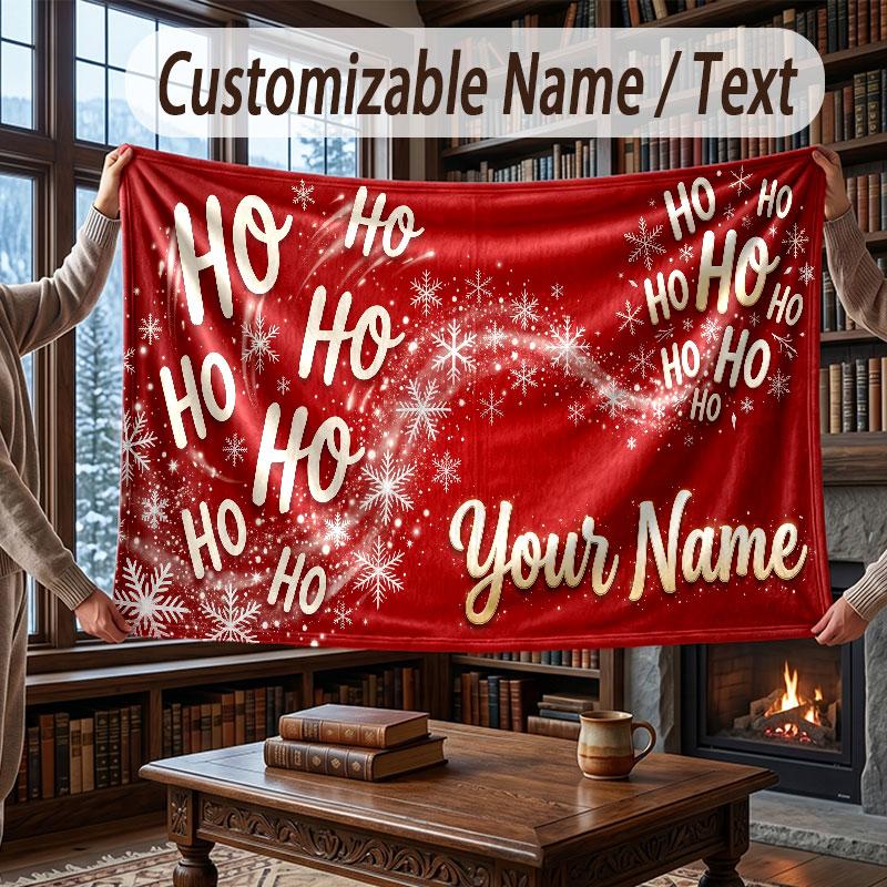 Christmas Winter Theme Throw Blanket Custom Name Text Personalized Blanket Soft Cozy Blanket for Home Sofa Bed