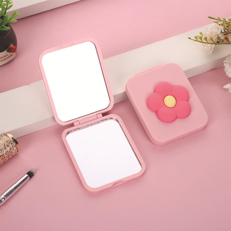Double-Sided Flower Foldable Mini Square Mirror for Female Students – Portable Dormitory Makeup Pocket Mirror