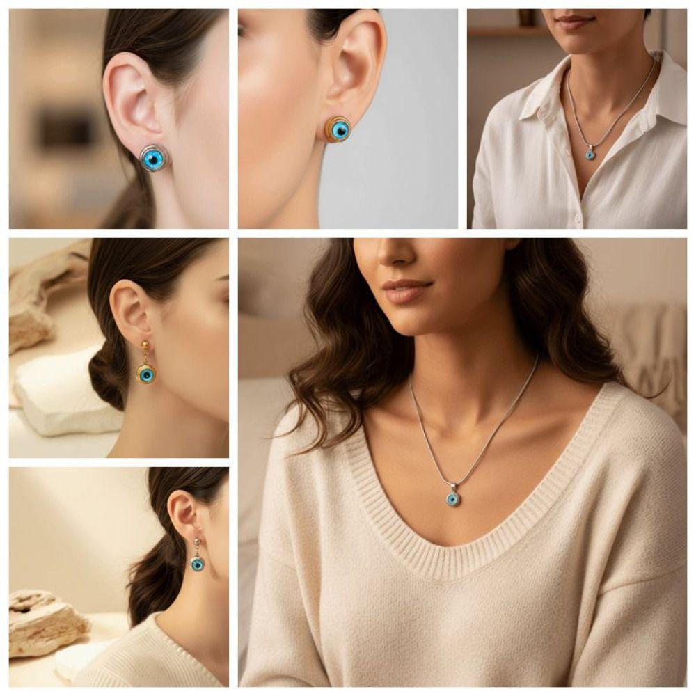 Wasserdichte Augen Halskette Titan Dämonenauge Ohrringe Blaue Augen Choker Kette Glücksschmuck