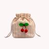 Women Woven Bucket Sling Bag Handmade Cherry Small Weave Straw Bag Drawstring Crossbody Bag Girls Outdoor Daily Bag