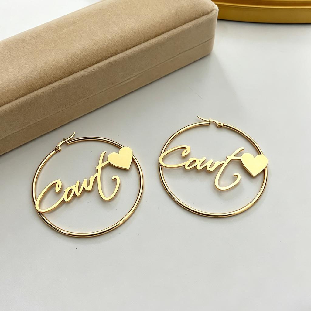 Personalized Name Hoop Earrings 18K Gold Plate Nameplate Hoops Custom Letter Minimalist Hoop Earring Stainless Steel Jewelry