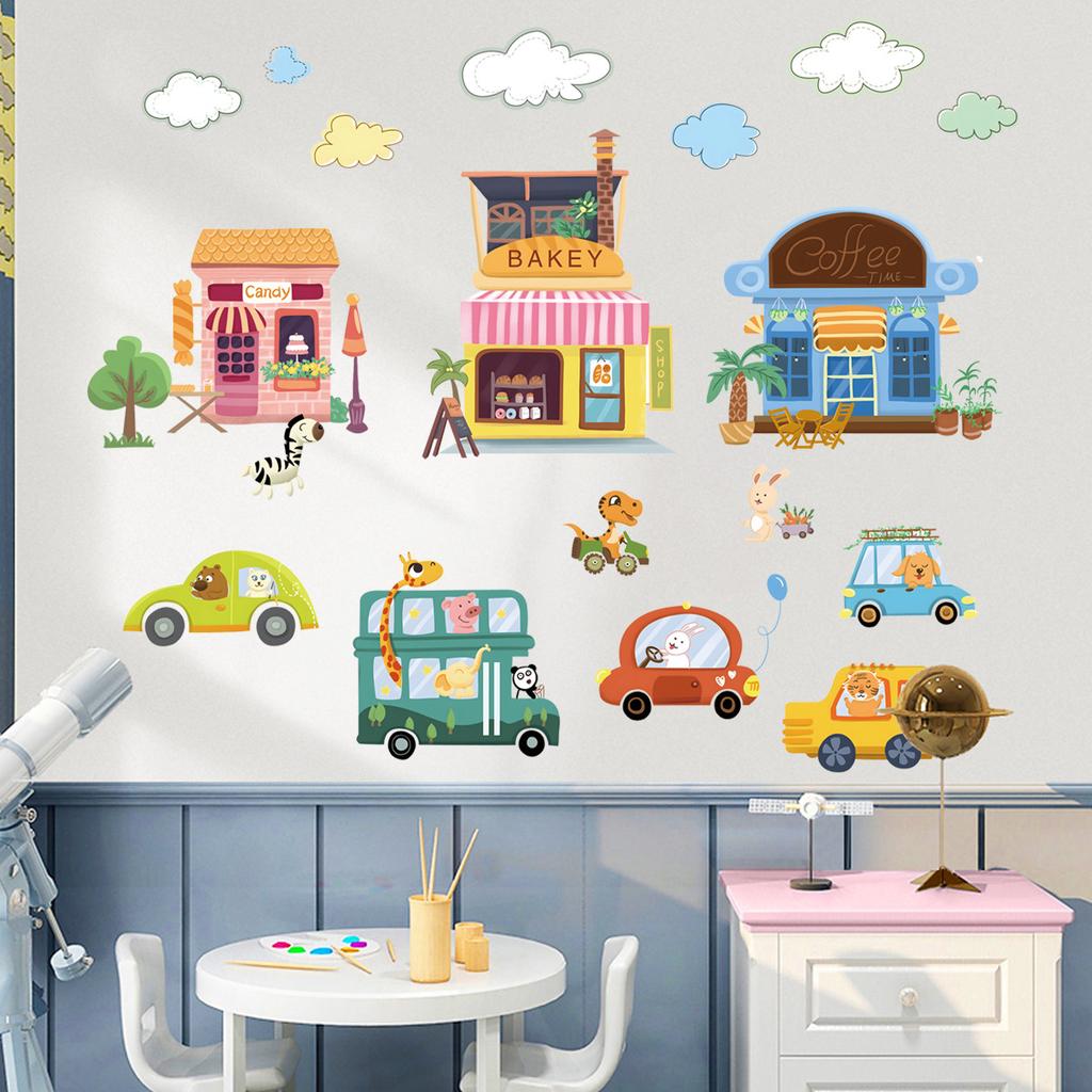 Cartoon Animal Wall Sticker Music Party Plane Balloon Decor Kids Room Nursery Vinyl Removable Decals